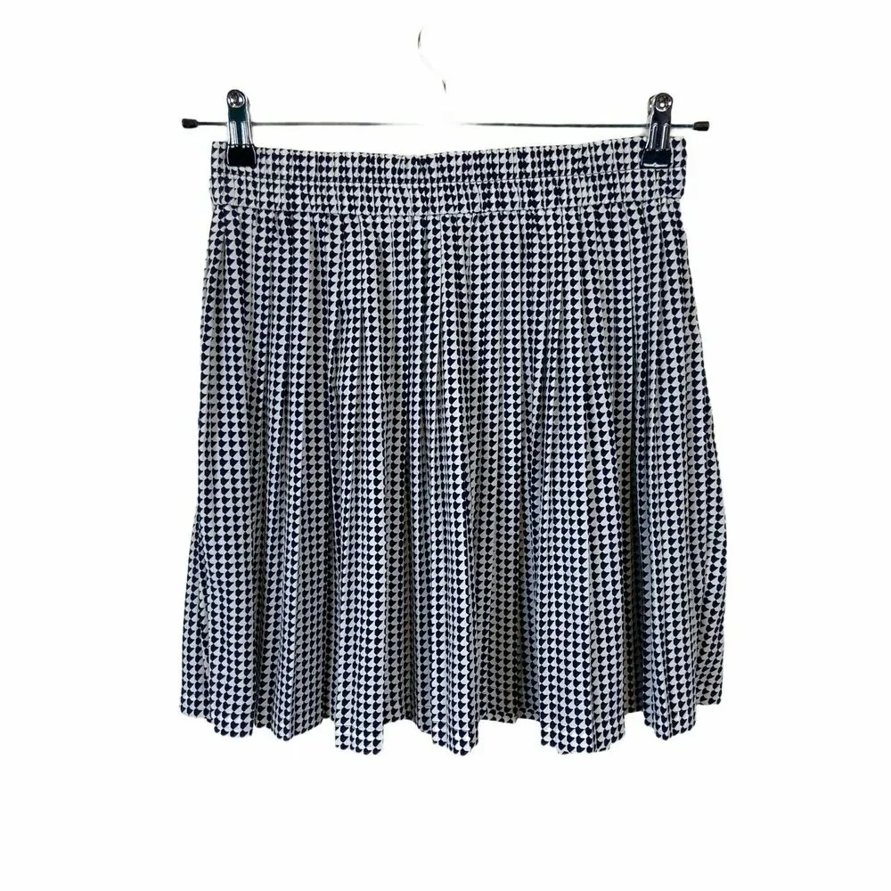 Banana Republic Skirt Preppy Women's Navy White Pleated Elastic Waist Size 6